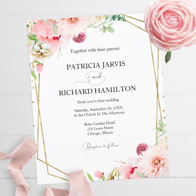 Budget Blush Floral Geometric Wedding Invitation (Creator Uploaded)