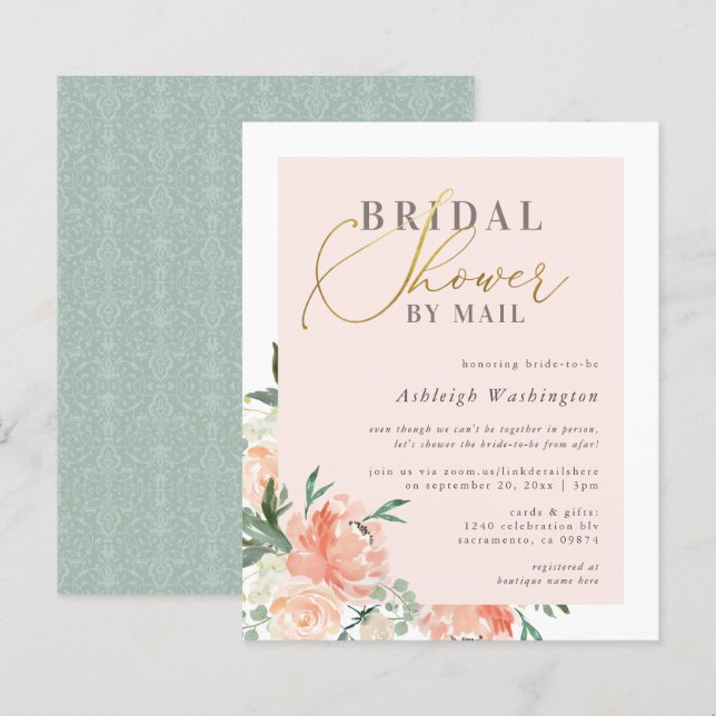 Budget Blush Floral Gold Bridal Shower By Mail (Front/Back)