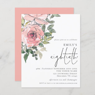 Budget Blush Florals Eightieth Party Invitation