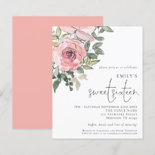 Budget Blush Florals Sweet 16 Invitation