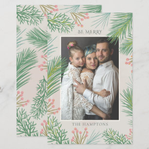 Budget Blush Forest Pine Holly Photo Holiday Card