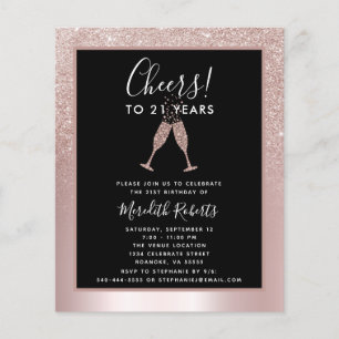 Budget Blush Glitter 21st Birthday Invitation