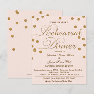Budget Blush Glitter Rehearsal Dinner Invitation