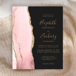 Budget Blush Gold Agate Dark Wedding Invitation