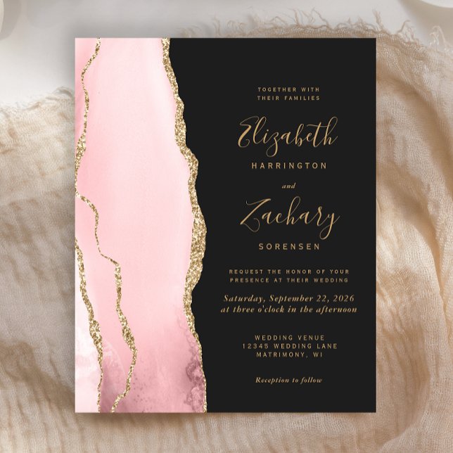 Budget Blush Gold Agate Dark Wedding Invitation (Creator Uploaded)