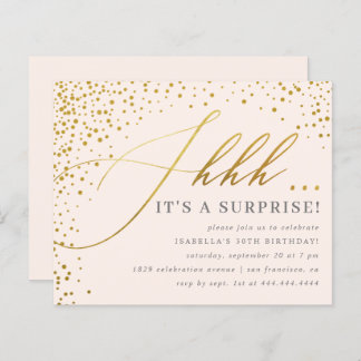 Budget Blush & Gold Confetti Script Surprise Party