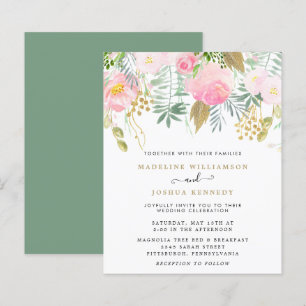 Budget Blush Gold Floral Bridal Shower Invitation