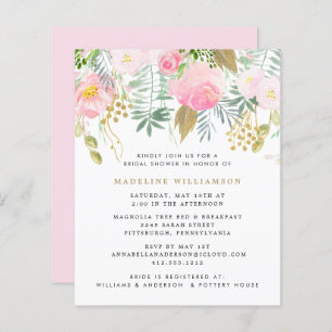 Budget Blush Gold Floral Bridal Shower Invitation 