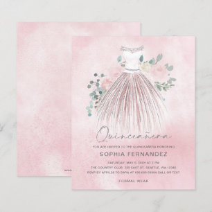Budget Blush gold glitter Dress Quinceañera Invite