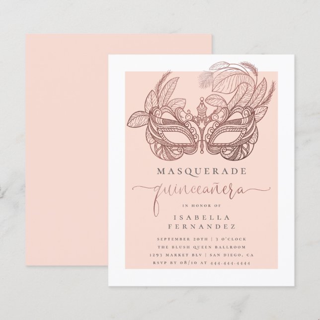 Budget Blush Gold Masquerade Quinceañera Birthday (Front/Back)