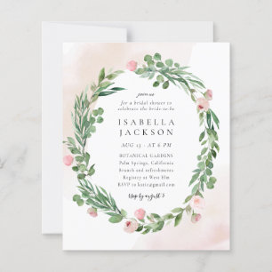 Budget Blush Greenery Foliage Bridal Shower Invite