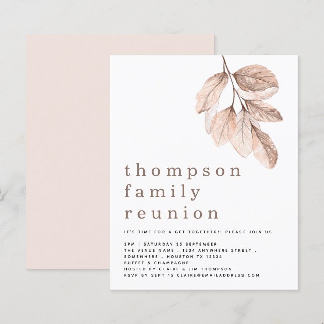 Budget Blush Leaves Family Reunion Party Invite (Front/Back)