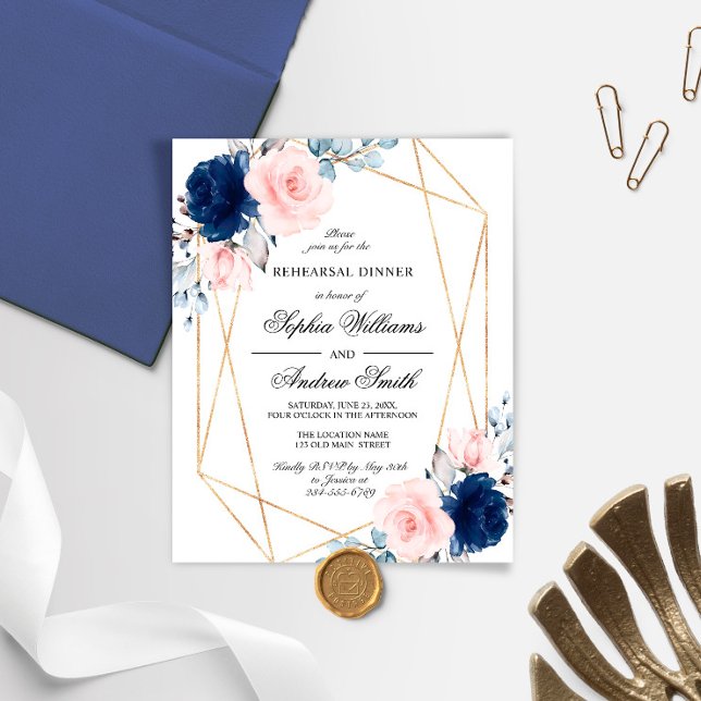 Budget Blush & Navy Blue Rehearsal Dinner Invite (Creator Uploaded)