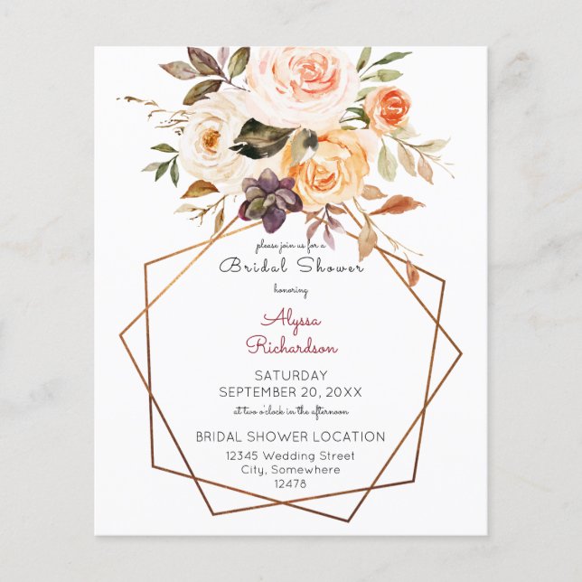 Budget Blush & Peach Floral Bridal Shower Flyer (Front)
