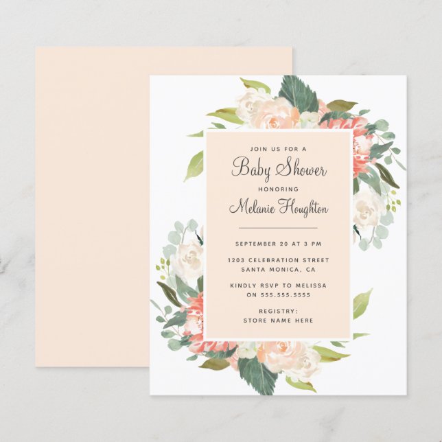 Budget Blush & Peach Watercolor Floral Baby Shower (Front/Back)