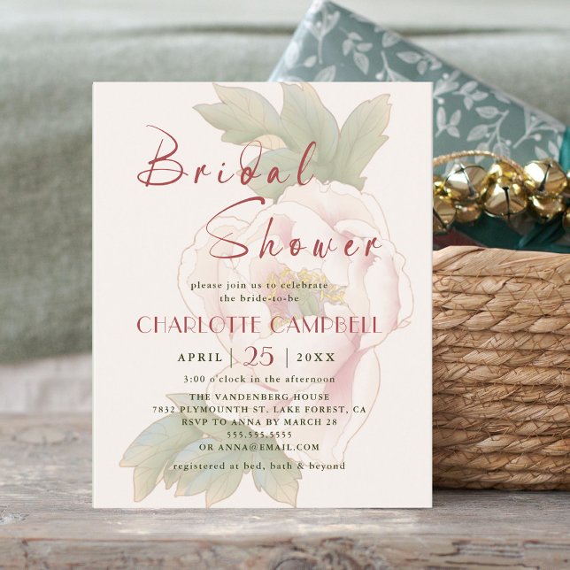 BUDGET Blush Peony Floral Bridal Shower Invitation (Creator Uploaded)