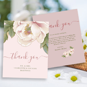 BUDGET Blush Peony Floral Wedding Thank You Card 