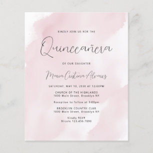Budget Blush Pink 15th Birthday Quinceañera Invite
