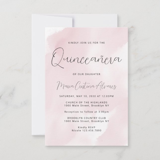 Budget Blush Pink 15th Birthday Quinceañera Invite (Front)
