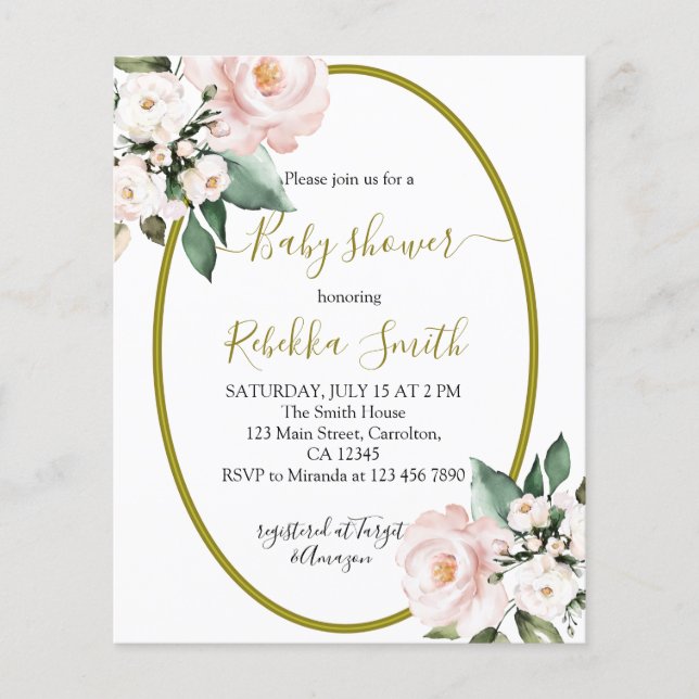 Budget Blush Pink Baby Shower İnvitation  (Front)