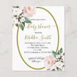 Budget Blush Pink Baby Shower İnvitation<br><div class="desc">Budget blush pink and white roses with gold frame and greenery leaves decorate baby shower invitation. Please note that envelopes are NOT included with this design. If you need envelopes, please check our collection or purchase them separately from the marketplace. PLEASE NOTE all paper/card types and sizes and what is...</div>