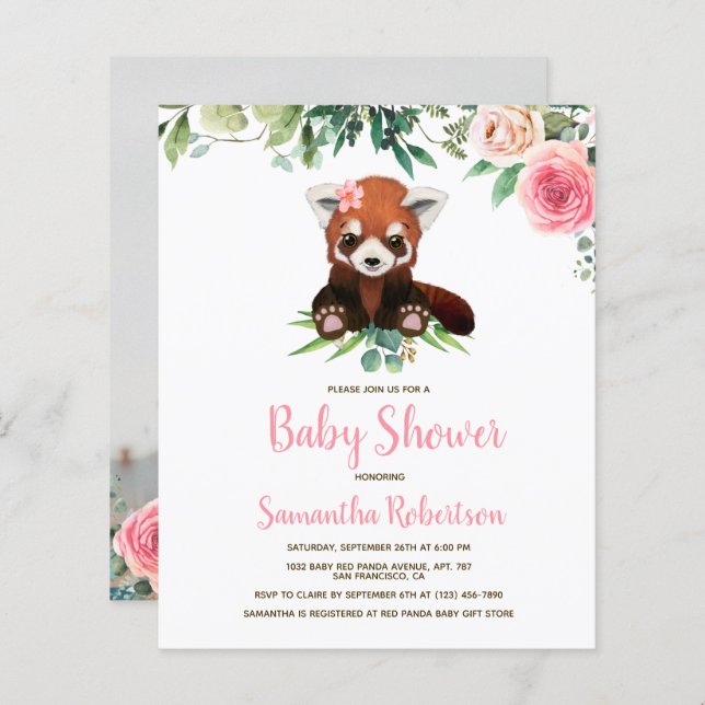 Budget Blush Pink Bear Baby Shower Invitation (Front/Back)
