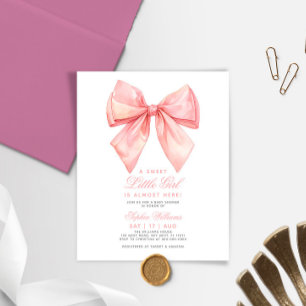 Budget Blush Pink Bow Baby Shower Invitation
