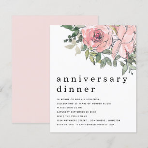 Budget Blush Pink Floral Anniversary Dinner Invite