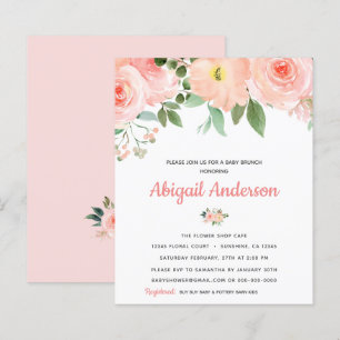 Budget Blush Pink Floral Baby Brunch Invitation