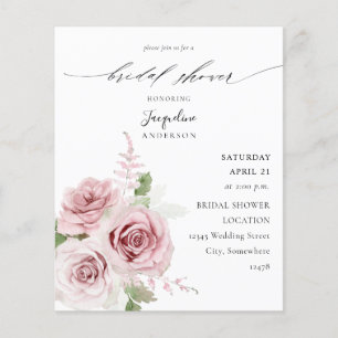 Budget Blush Pink Floral Bridal Shower Flyer