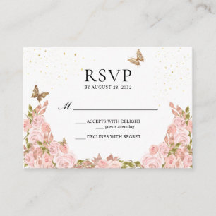 BUDGET Blush Pink Floral Butterfly Quinceanera Enclosure Card