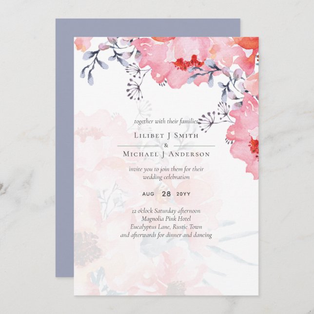 Budget Blush Pink Floral Dusty Blue Wedding (Front/Back)