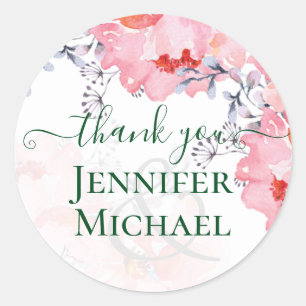 Budget Blush Pink Floral Dusty Blue Wedding Classic Round Sticker