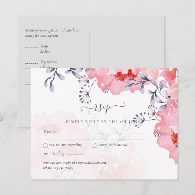 Budget Blush Pink Floral Dusty Blue Wedding Postcard (Front/Back)