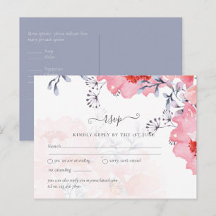 Budget Blush Pink Floral Dusty Blue Wedding Postcard