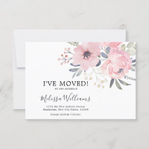 BUDGET Blush Pink Floral Moving Announcement Card