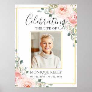 Budget Blush Pink Floral Photo Funeral Memorial  Poster