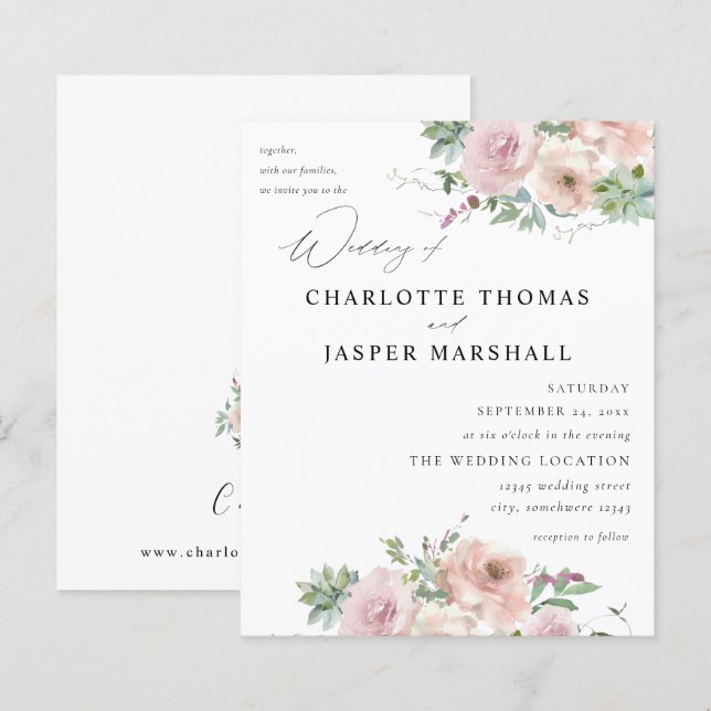 Budget Blush Pink Floral & Succulent Wedding (Front/Back)