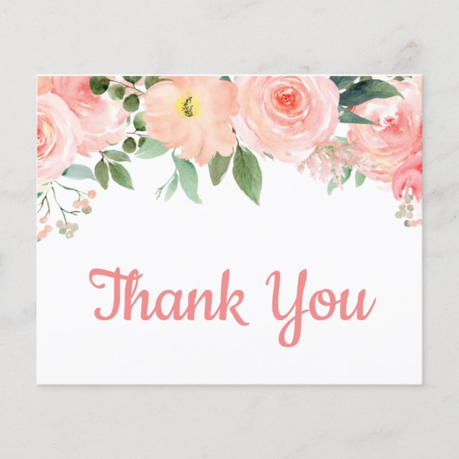 Budget Blush Pink Floral Thank You Card  (Front)
