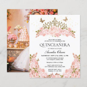 BUDGET Blush Pink Floral Tiara Photo Quinceanera