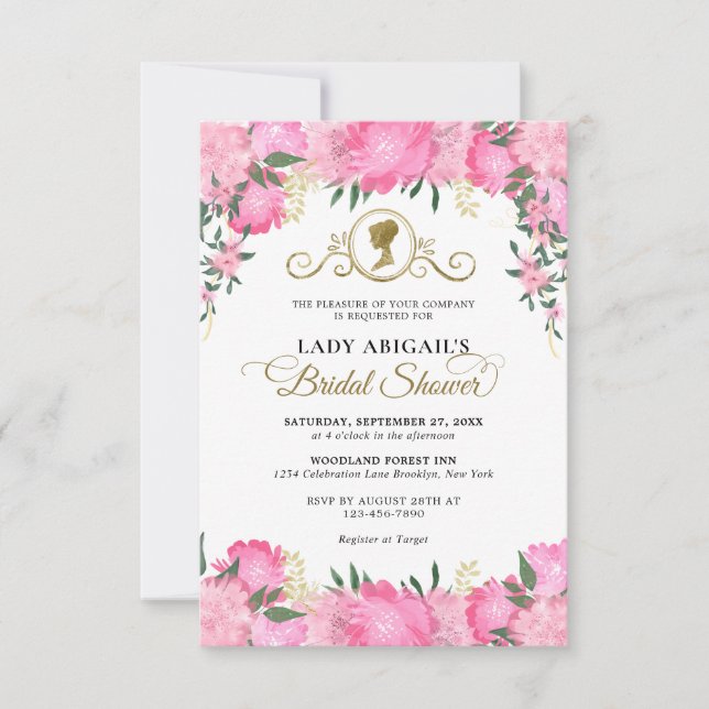 Budget Blush Pink Floral Victorian Bridal Shower Card (Front)