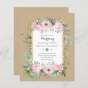 BUDGET Blush Pink Floral Wedding Invitations