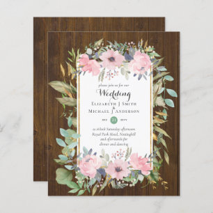 BUDGET Blush Pink Floral Wedding Invitations
