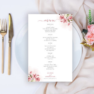 Budget blush pink floral wedding menu