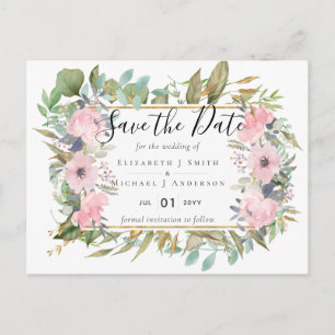 BUDGET  Blush Pink Floral Wedding Postcard