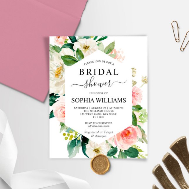 Budget Blush Pink Frame Bridal Shower Invitation (Creator Uploaded)