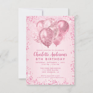 Budget Blush Pink Glitter Balloon Kids Birthday Card