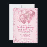 Budget Blush Pink Glitter Balloon Kids Birthday Card<br><div class="desc">Modern Glam Blush Pink Glitter Sparkle Balloon Feminine Girl Kids Birthday Invitation</div>
