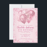 Budget Blush Pink Glitter Balloon Kids Birthday Card<br><div class="desc">Modern Glam Blush Pink Glitter Sparkle Balloon Feminine Girl Kids Birthday Invitation</div>