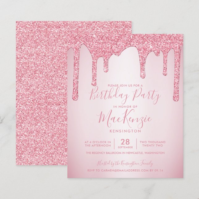 BUDGET Blush Pink Glitter Drips Any Year Birthday (Front/Back)